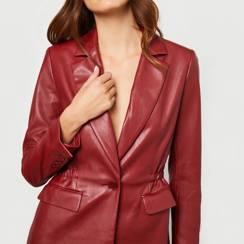 Like New BCBGMAXAZRIA Red Kerri Faux Leather Blazer